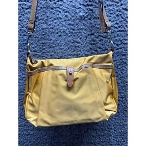 Sazaby Women's Nylon Leather Trim Adjustable Crossbody Bag Mustard 9" x 7"